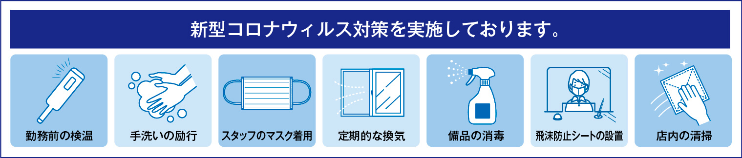 新型コロナウイルス対策を実施しております